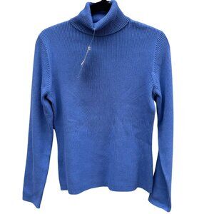 Covington Blue Knit Turtleneck Sweater L Stretch Cotton Long Sleeve Womens New